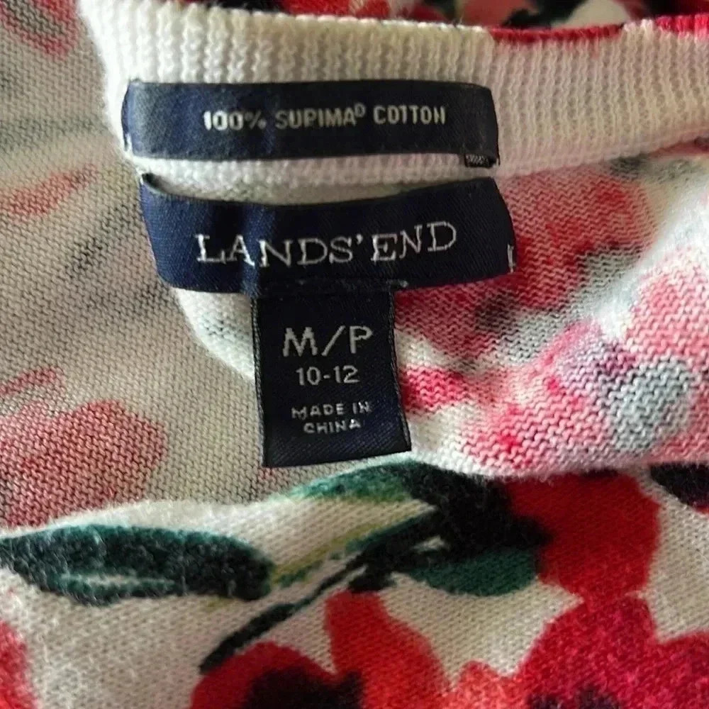 Land’s End Women’s Crewneck Cardigan Red Green Black Pink Floral Size M/P 10-12 - Picture 12 of 13